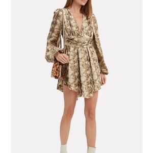 Ronny Kobo Orzora Snake Print Mini Dress Size XL Brown Animal Print Party
